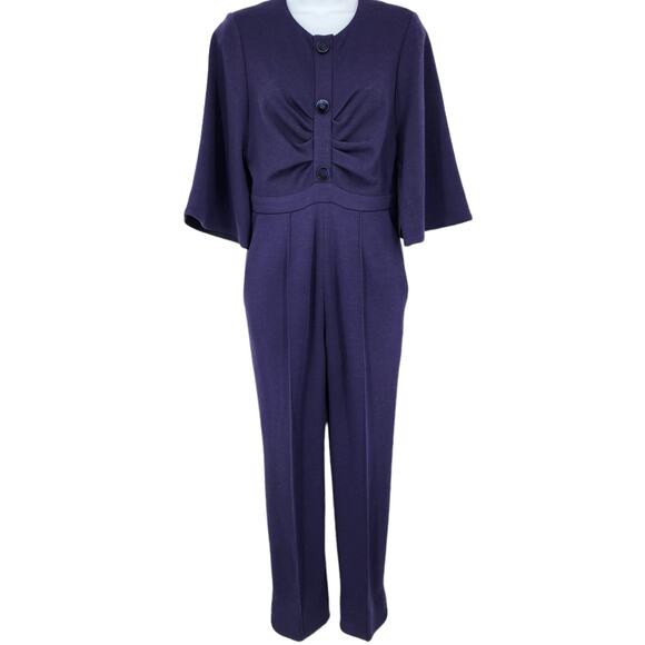 Roksanda Scoop Neck Purple Three Quarter Sleeve Gathered Front Jumpsuit Size 10 - Picture 1 of 5